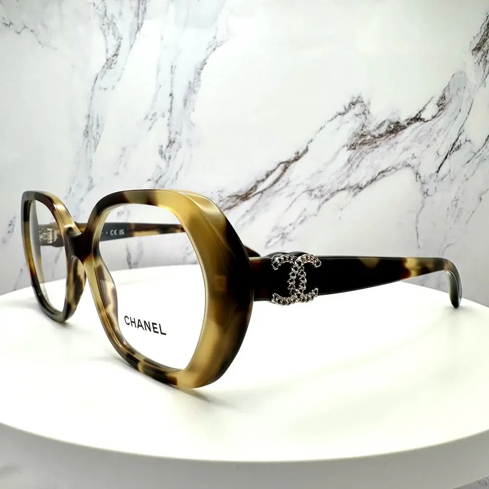 New CHANEL Eyeglasses Brown Gold Chain CC Square Acetate Womens - Picture 14 of 16